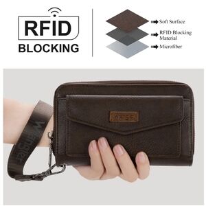 Wrangler Large Capacity Wallets Women with Wristlet and Metal Smooth Zipper